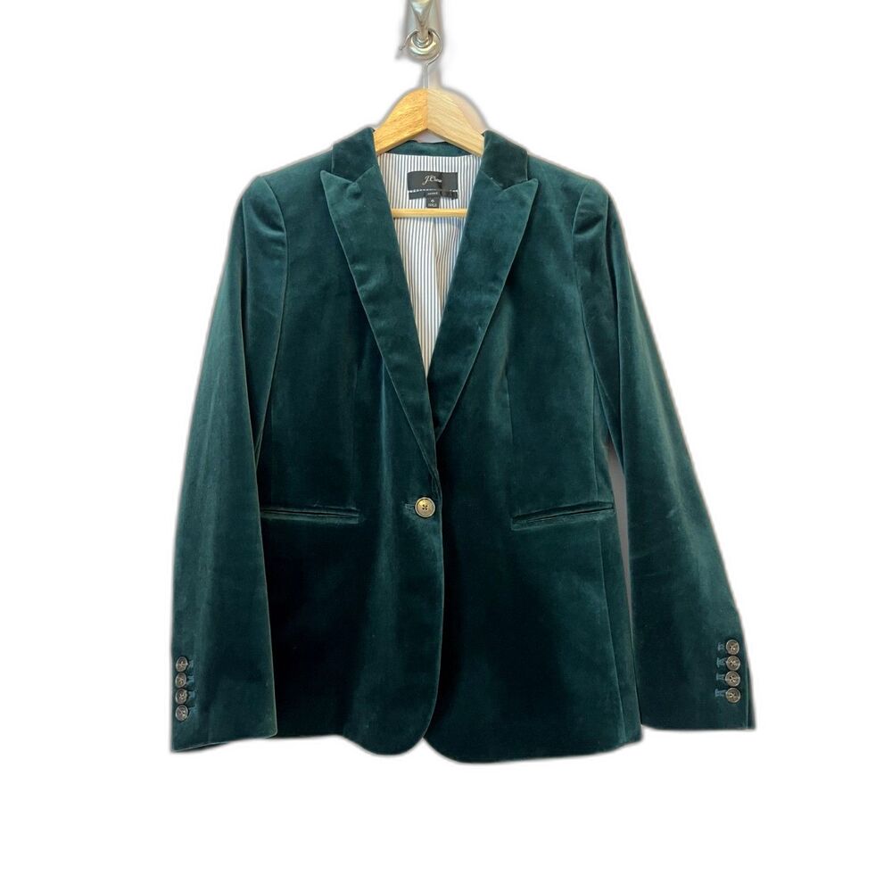J Crew Parke Blazer Jacket Velvet Sz 6 Old Forest Green Luxe Academia Whimsigoth - Picture 3 of 14